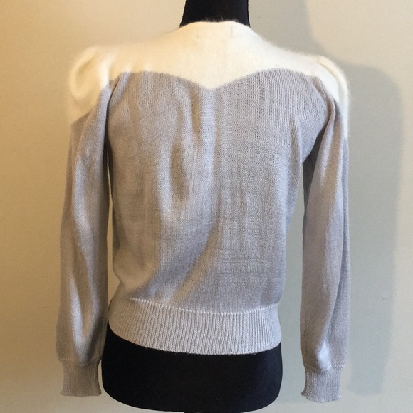 Vintage Fedora Cream & Grey Lambswool & Angora Cardigan w/Pearl Button Details - Picture 2 of 7